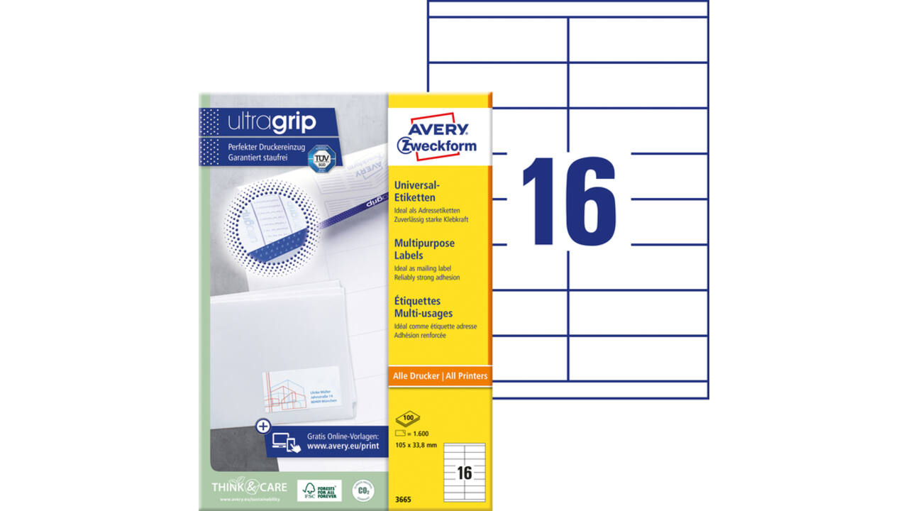 Etiket Avery Zweckform 3665 105x33.8mm wit 1600stuks