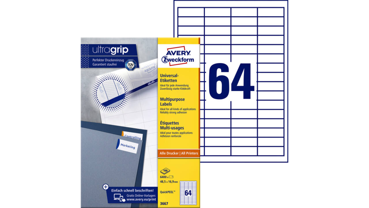 Etiket Avery Zweckform 3667 48.5x16.9mm wit 6400stuks