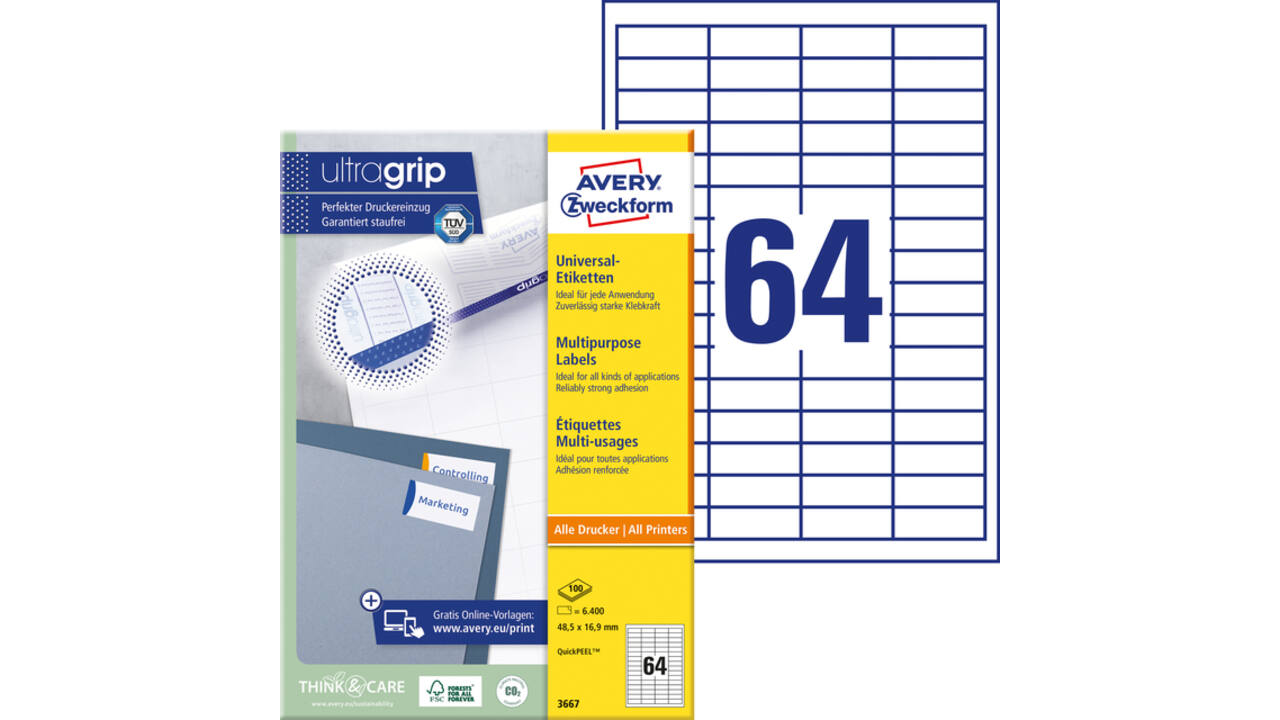 Etiket Avery Zweckform 3667 48.5x16.9mm wit 6400stuks