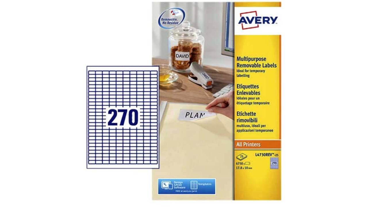 Etiket Avery L4730REV 17.8x10mm afneembaar wit 6750stuks