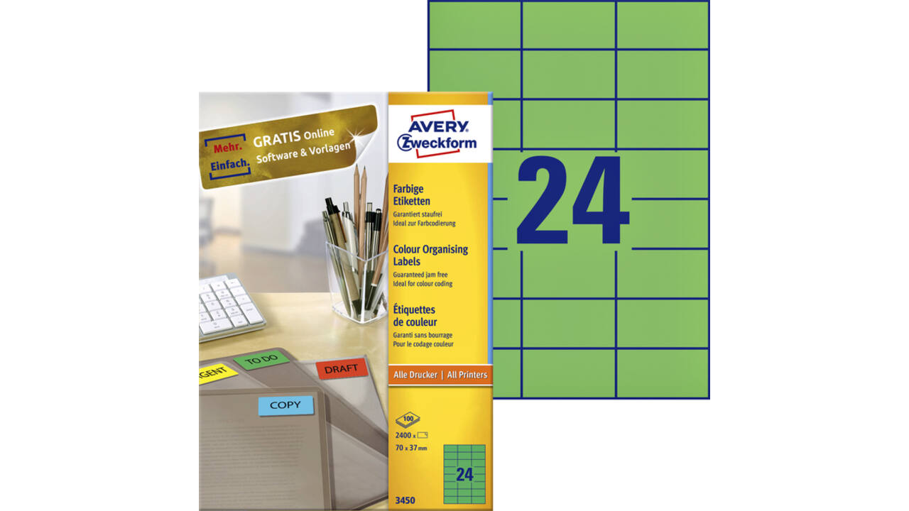 Etiket Avery Zweckform 3450 70x37mm groen 2400stuks