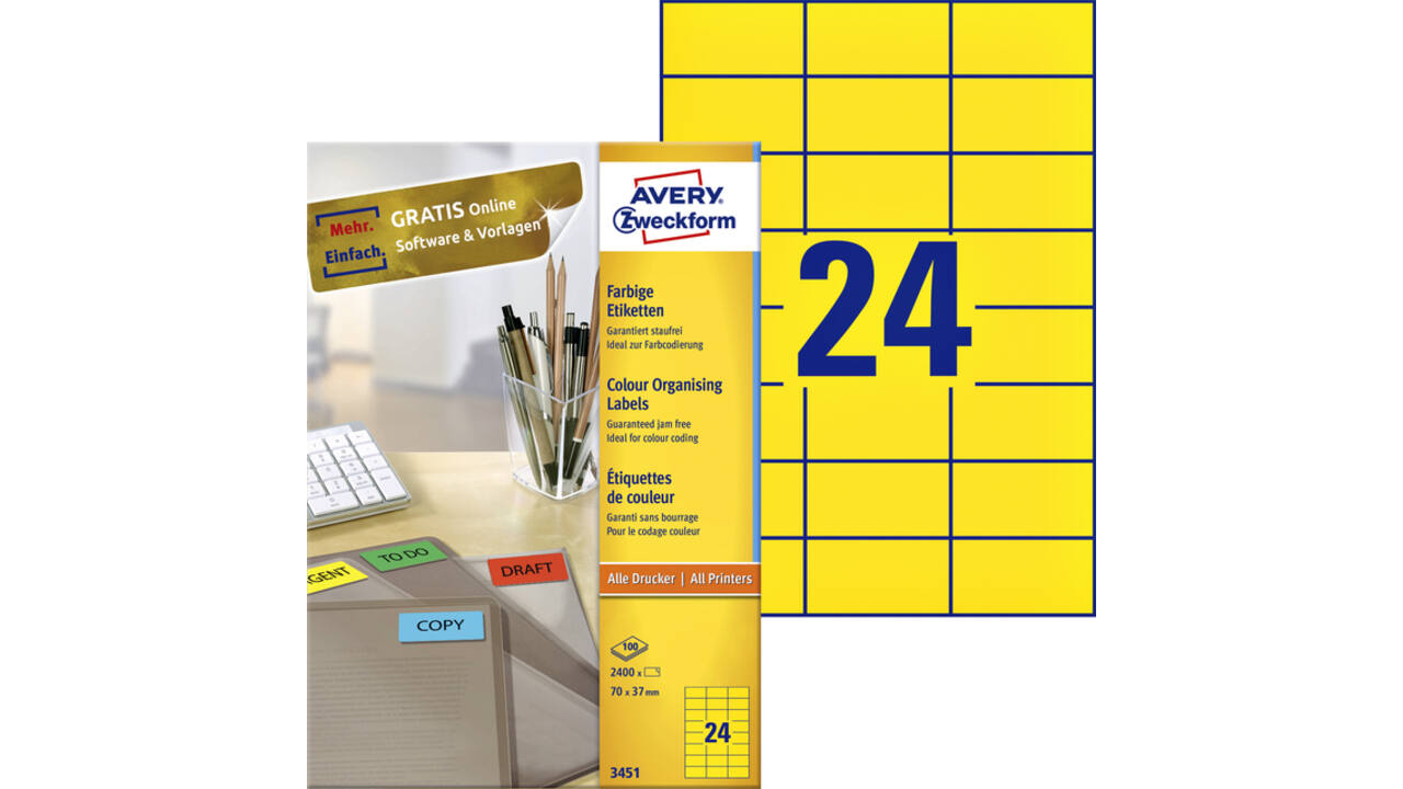 Etiket Avery Zweckform 3451 70x37mm geel 2400stuks