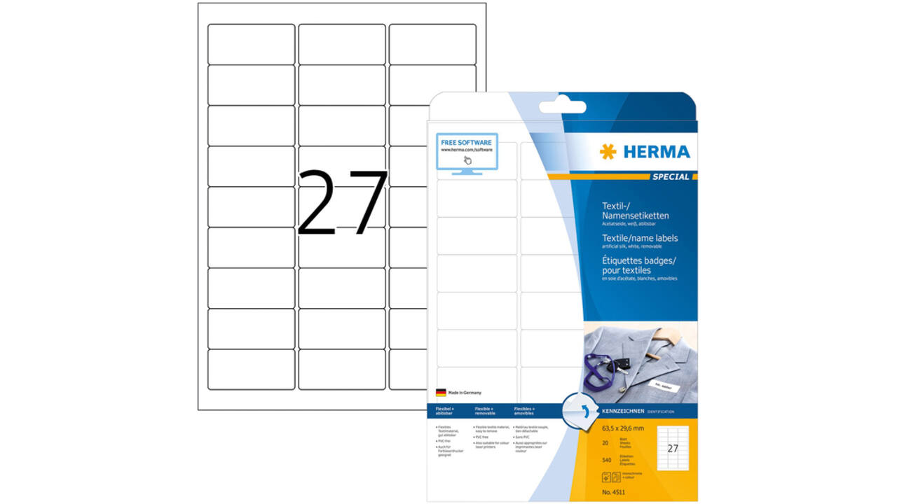 Naambadge etiket HERMA 4511 63.5x29.6mm wit