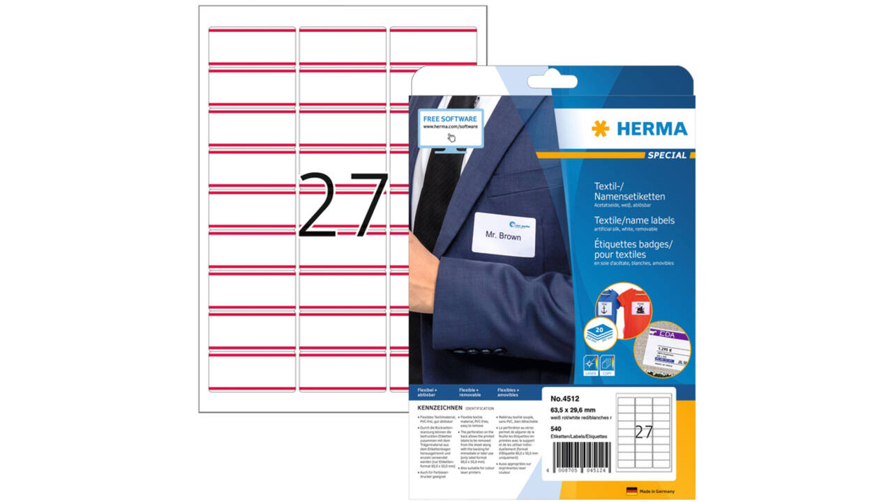 Naambadge etiket HERMA 4512 63.5x29.6mm wit/rood