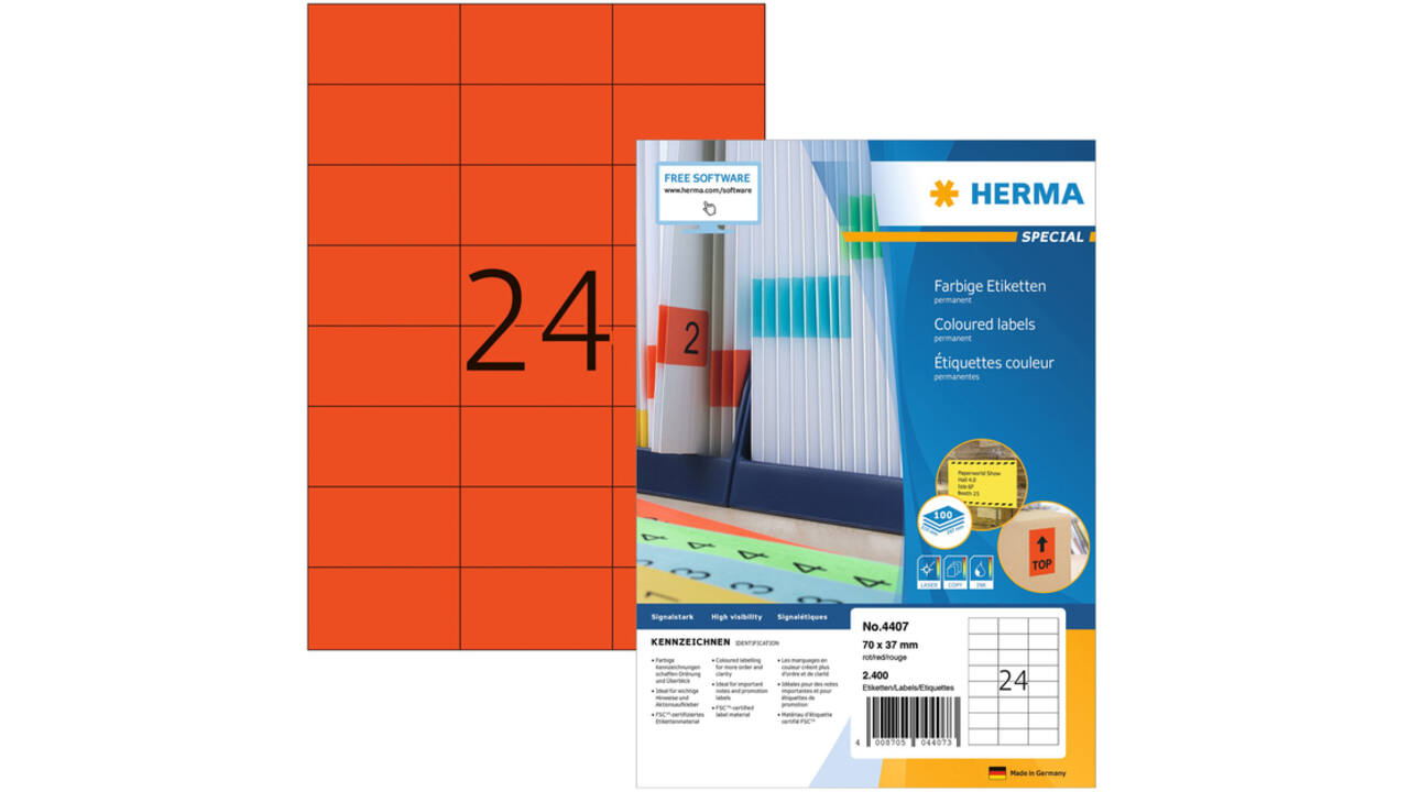 Etiket HERMA 4407 70x37mm rood 2400stuks