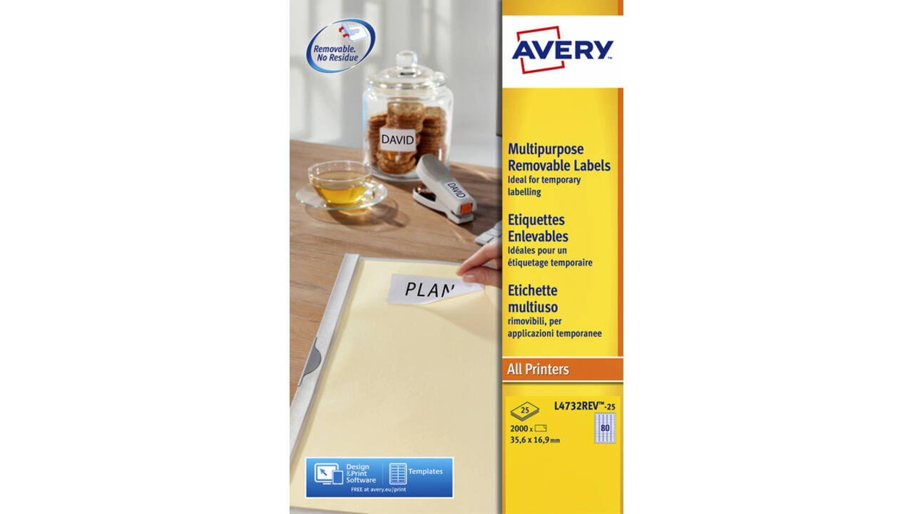 Etiket Avery L4732REV-25 35.6x16.9mm afneembaar wit 2000stuk