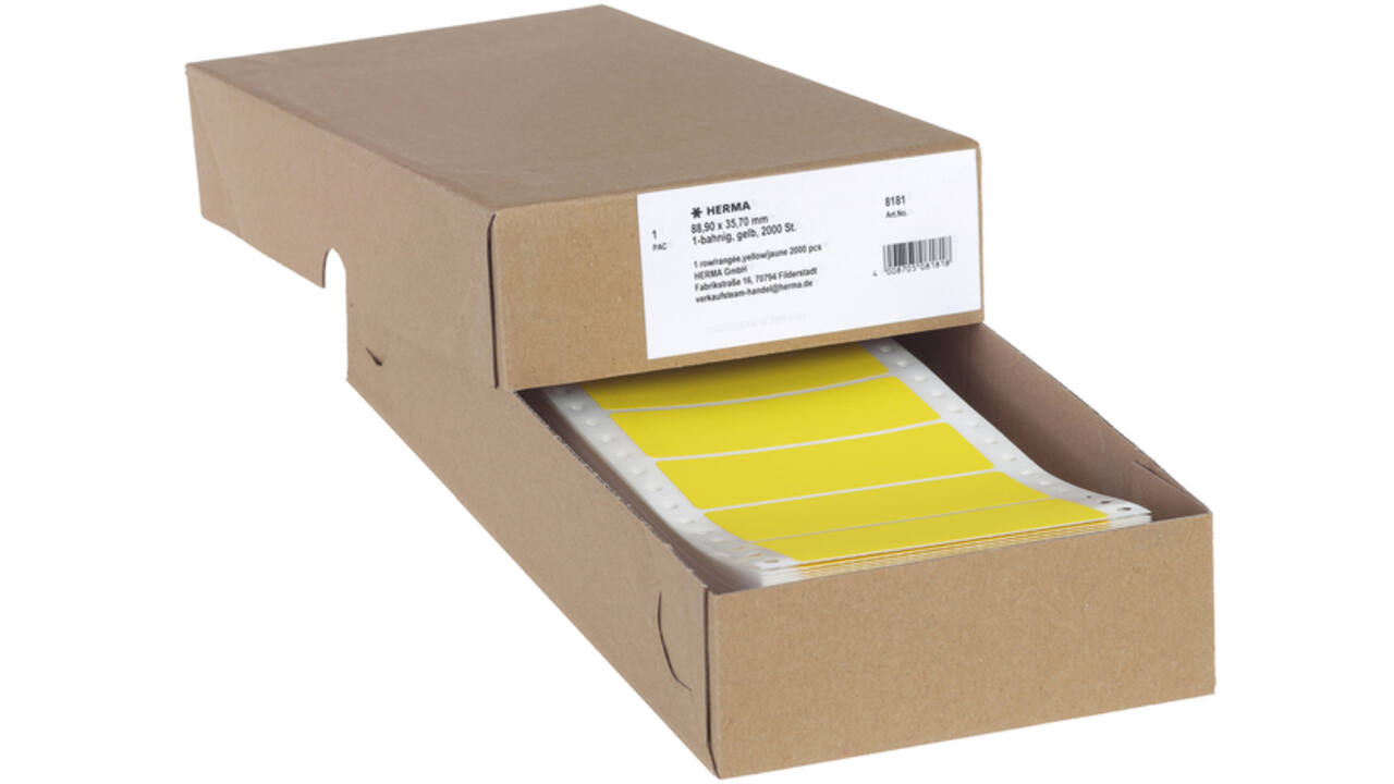 Etiket HERMA 8181 88.9x35.7mm 1-baans geel 2000stuks