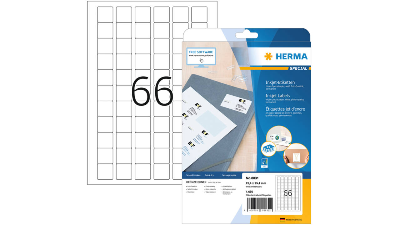 Etiket HERMA 8831 25.4x25.4mm mat wit 1650stuks