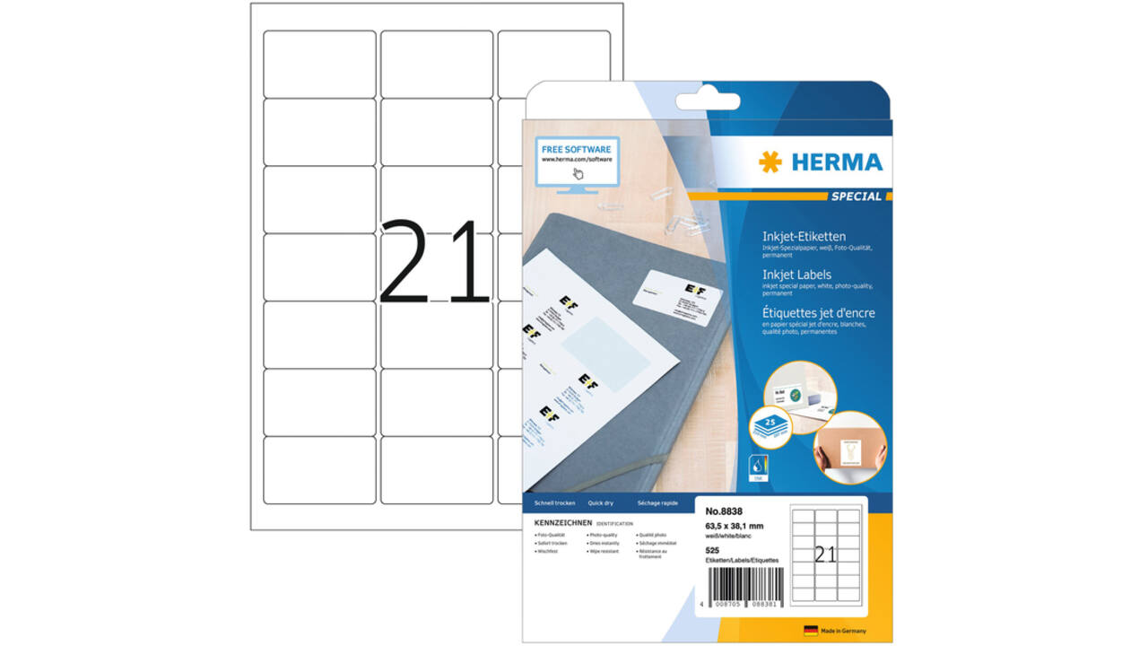 Etiket HERMA 8838 63.5x38.1mm mat wit 525stuks