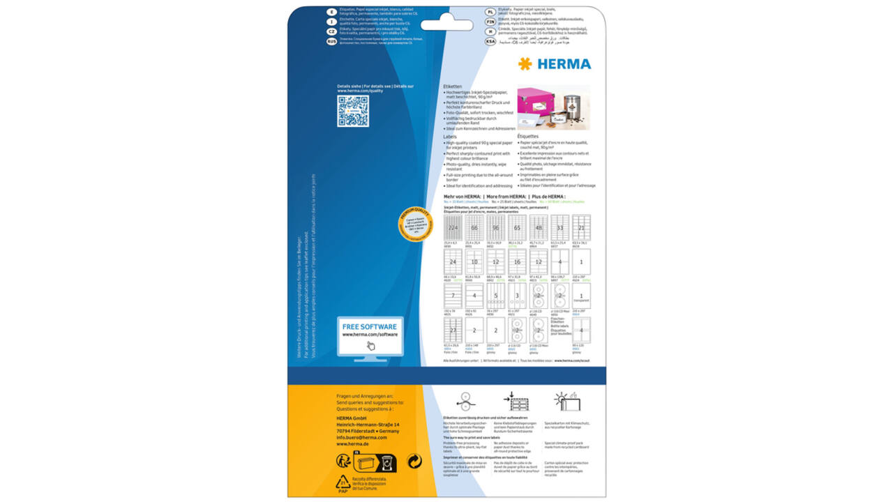 Etiket HERMA 8838 63.5x38.1mm mat wit 525stuks