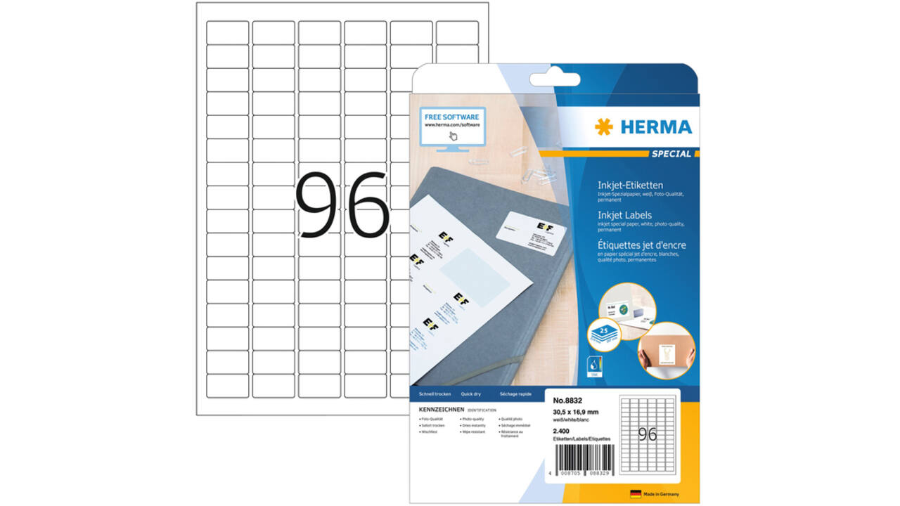 Etiket HERMA 8832 30.5x16.9mm mat wit 2400stuks