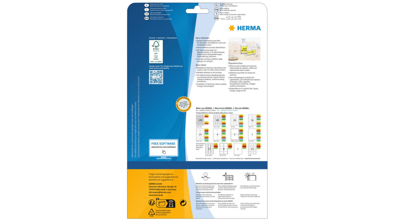 Etiket HERMA 5148 210x297mm A4 fluor geel 20stuks