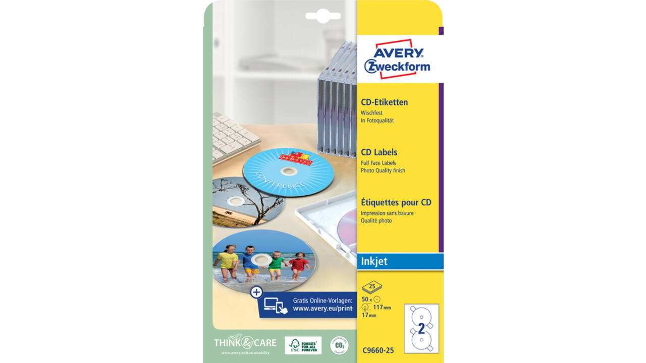 Etiket Avery C9660-25 CD hoog glans 50stuks