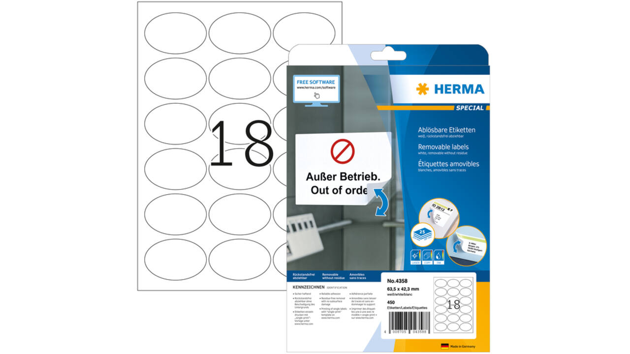 Etiket HERMA 4358 63.5x42.3mm verwijderbaar ovaal 450stuks