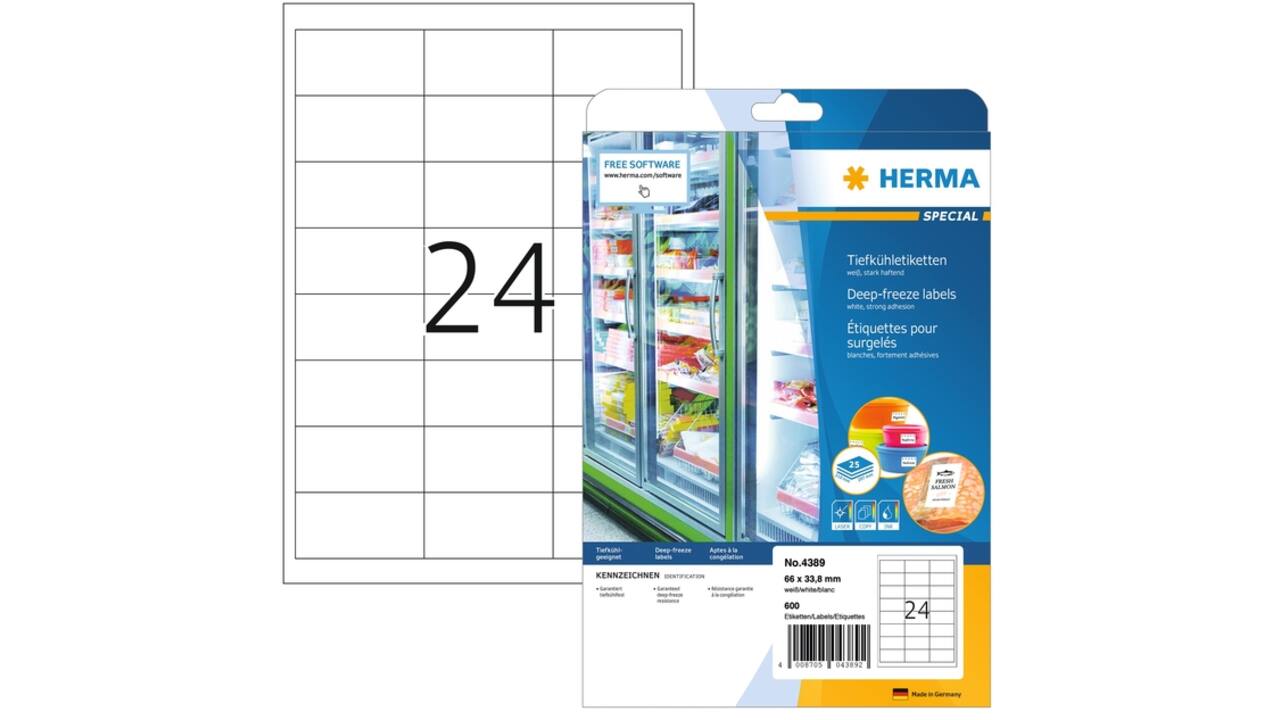Etiket HERMA 4389 66x33.8mm diepvries wit 600stuks
