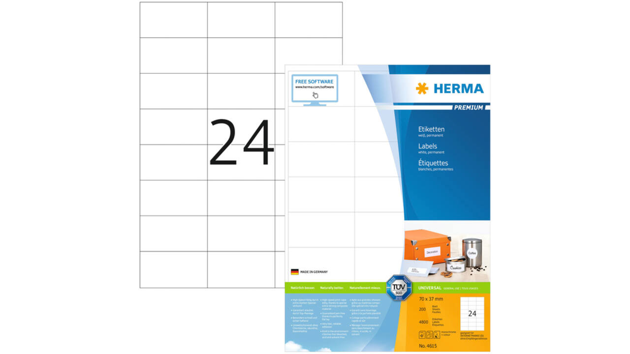 Etiket HERMA 4615 70x37mm premium wit 4800stuks