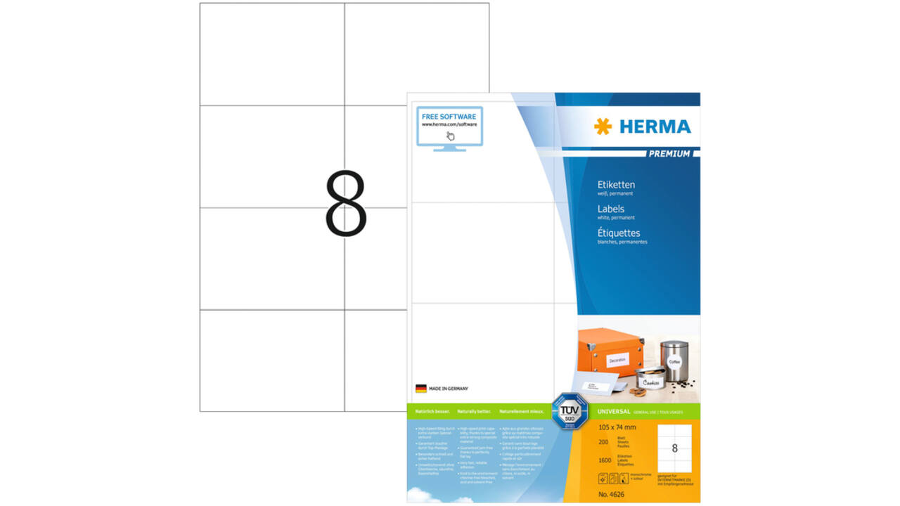 Etiket HERMA 4626 105x74mm premium wit 1600stuks
