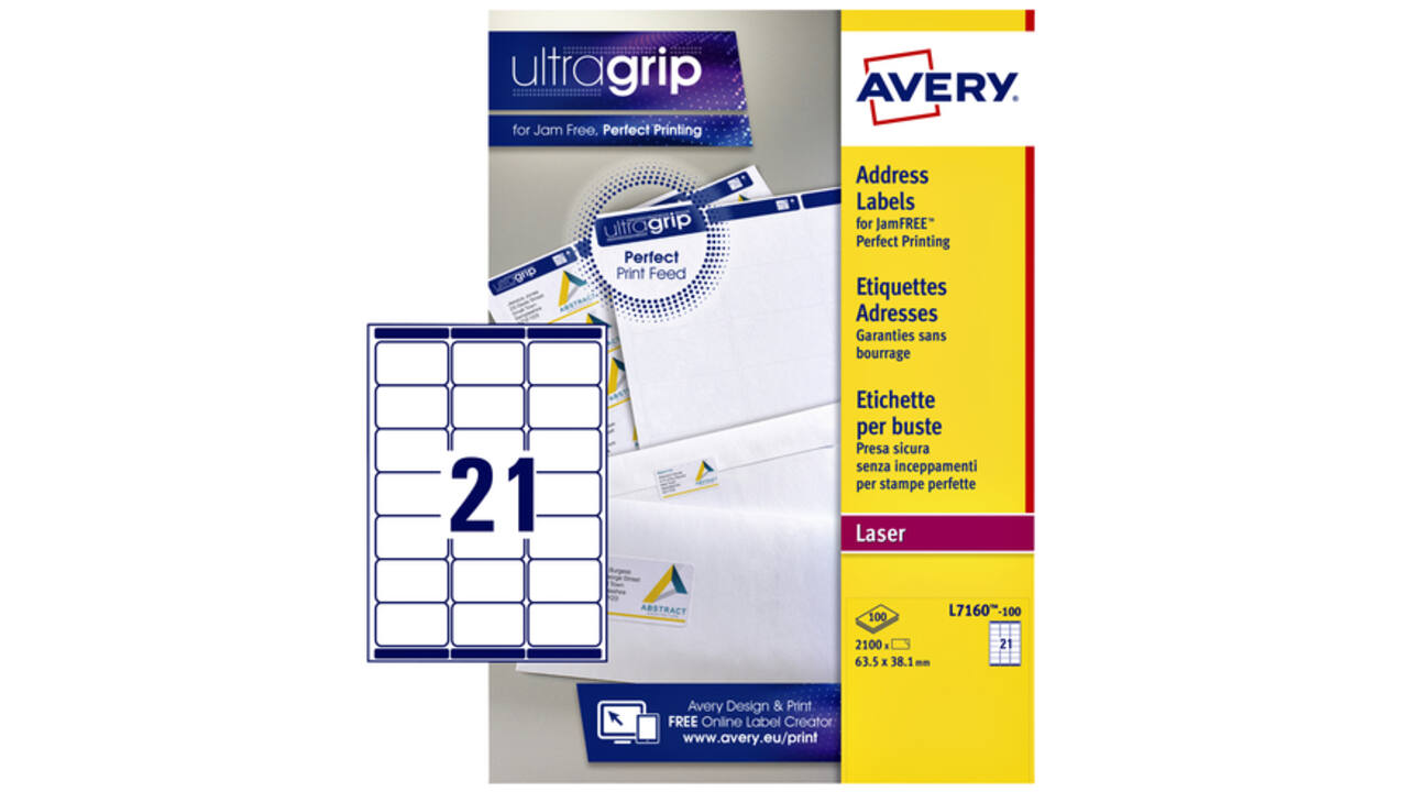 Etiket Avery L7160-100 63.5x38.1mm wit 2100stuks