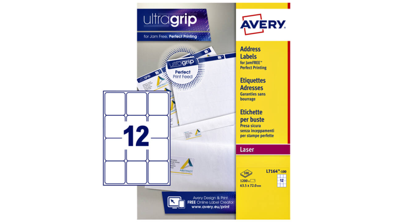 Etiket Avery L7164-100 63.5x72mm wit 1200stuks