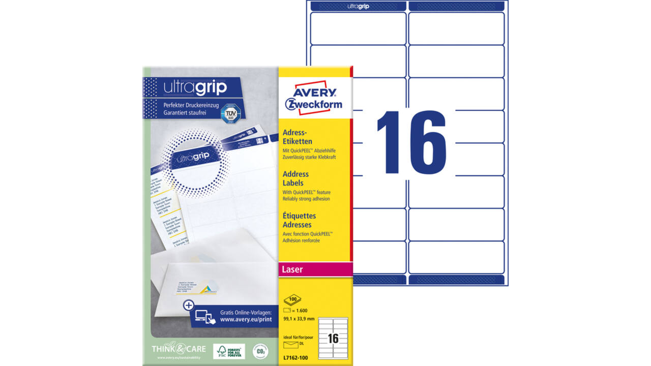 Etiket Avery L7162-100 99.1x33.9mm wit 1600stuks