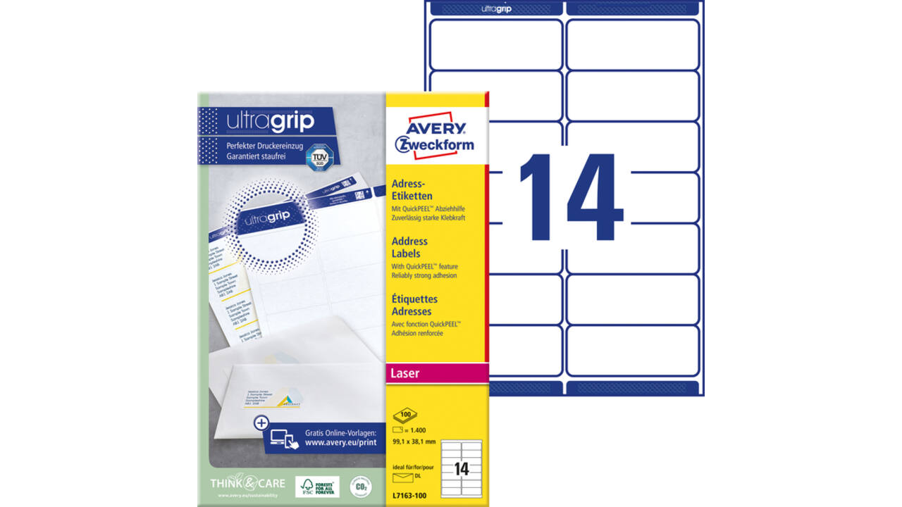 Etiket Avery L7163 99.1x38.1mm wit 1400stuks
