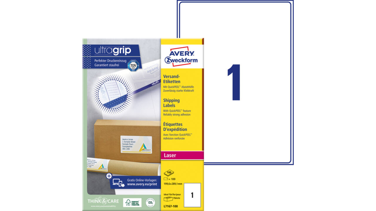 Etiket Avery L7167-100 199.6x289.1mm 100stuks wit