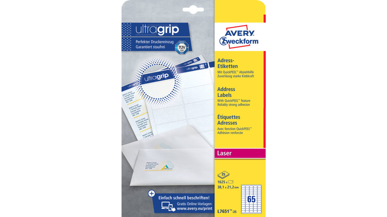 Etiket Avery L7651-25 38.1x21.2mm wit 1625stuks