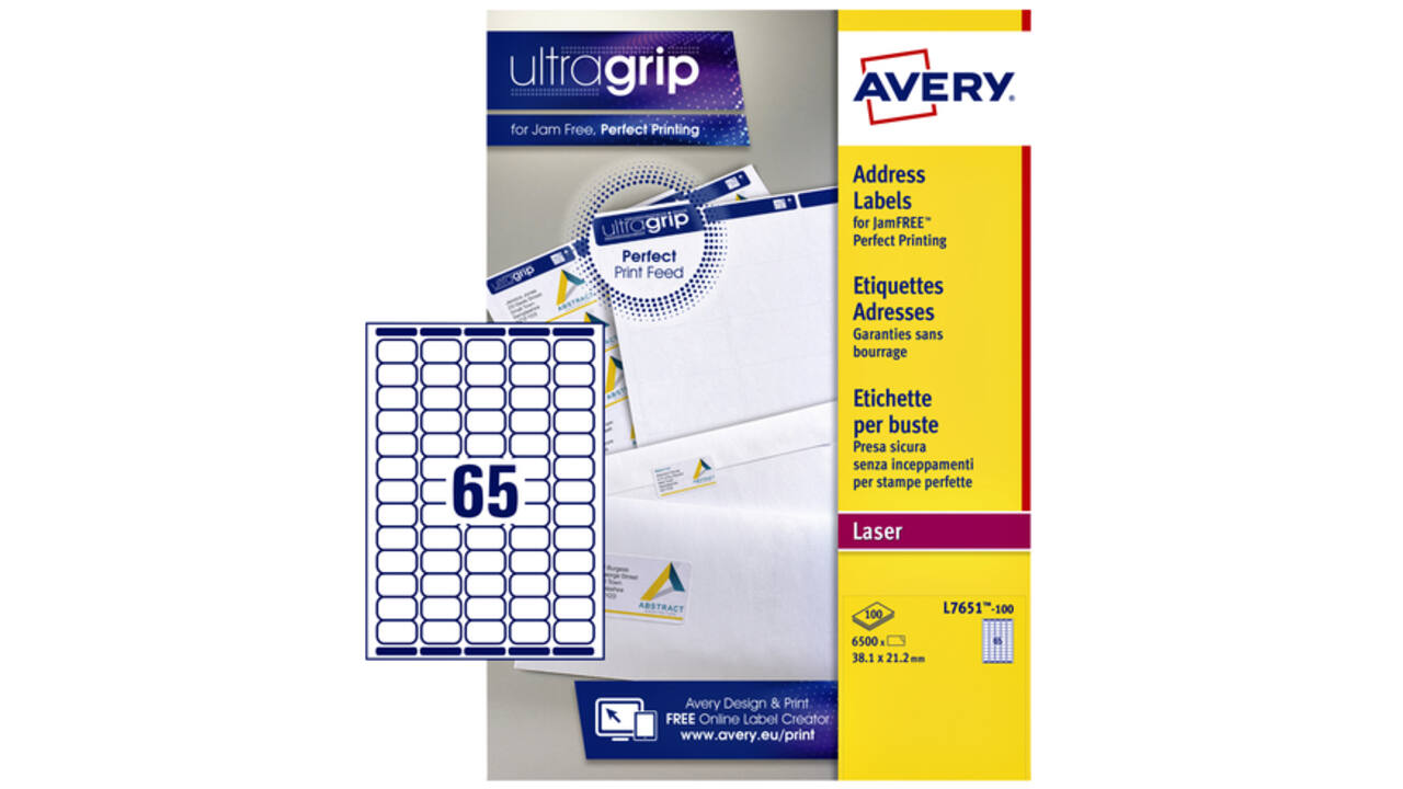 Etiket Avery L7651-100 38.1x21.2mm wit 6500stuks