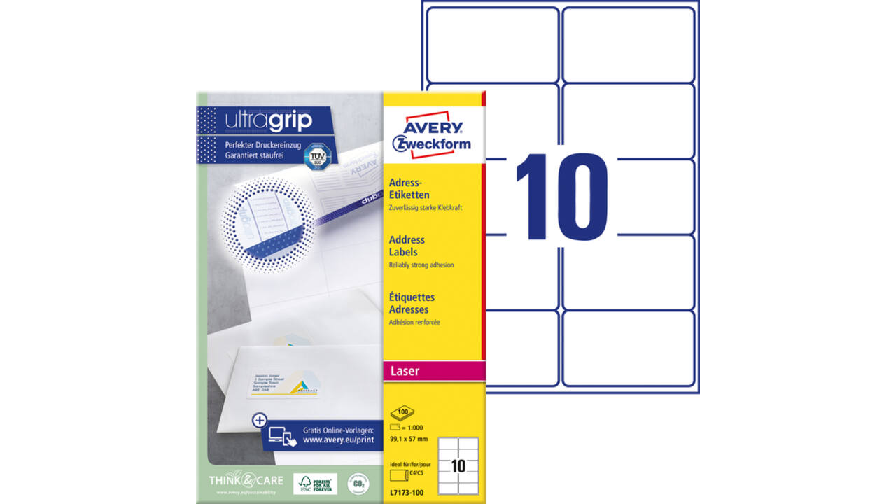 Etiket Avery L7173-100 99.1x57mm wit 1000stuks
