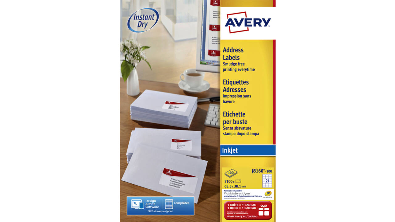 Etiket Avery J8160-100 63.5x38.1mm wit 2100stuks