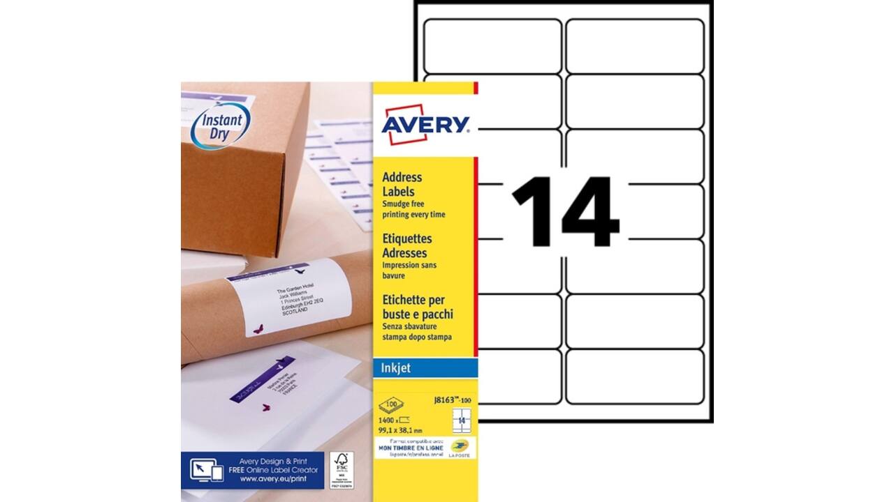 Etiket Avery J8163-100 99.1x38.1mm wit 1400stuks