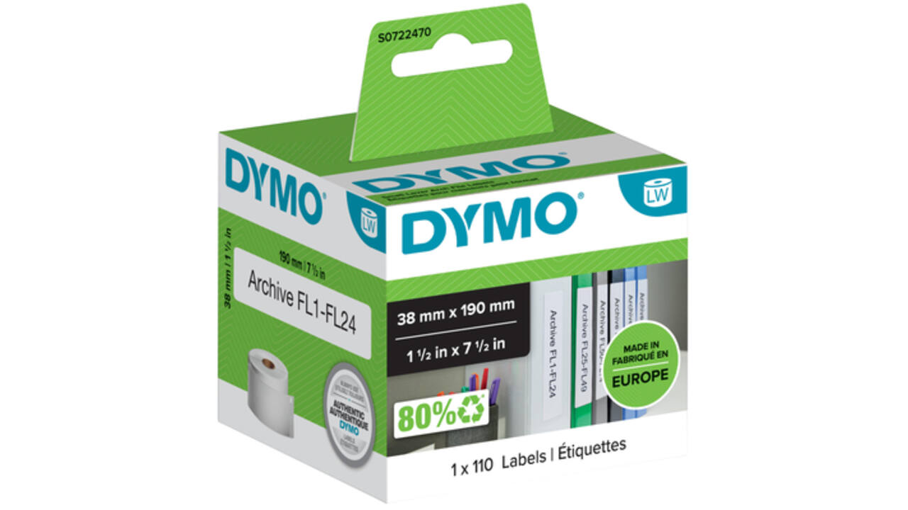 Etiket Dymo LabelWriter multifunctioneel 38x190mm 1 rol á 110 stuks wit