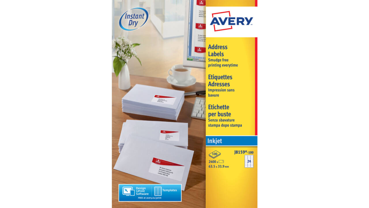 Etiket Avery J8159-100 63.5x33.9mm wit 2400stuks