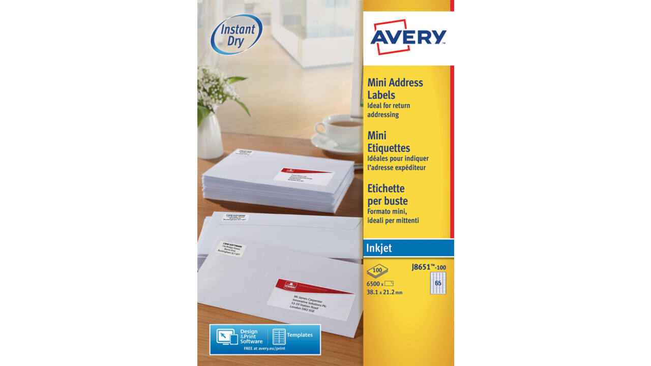 Etiket Avery J8651-100 38.1x21.2mm wit 6500stuks