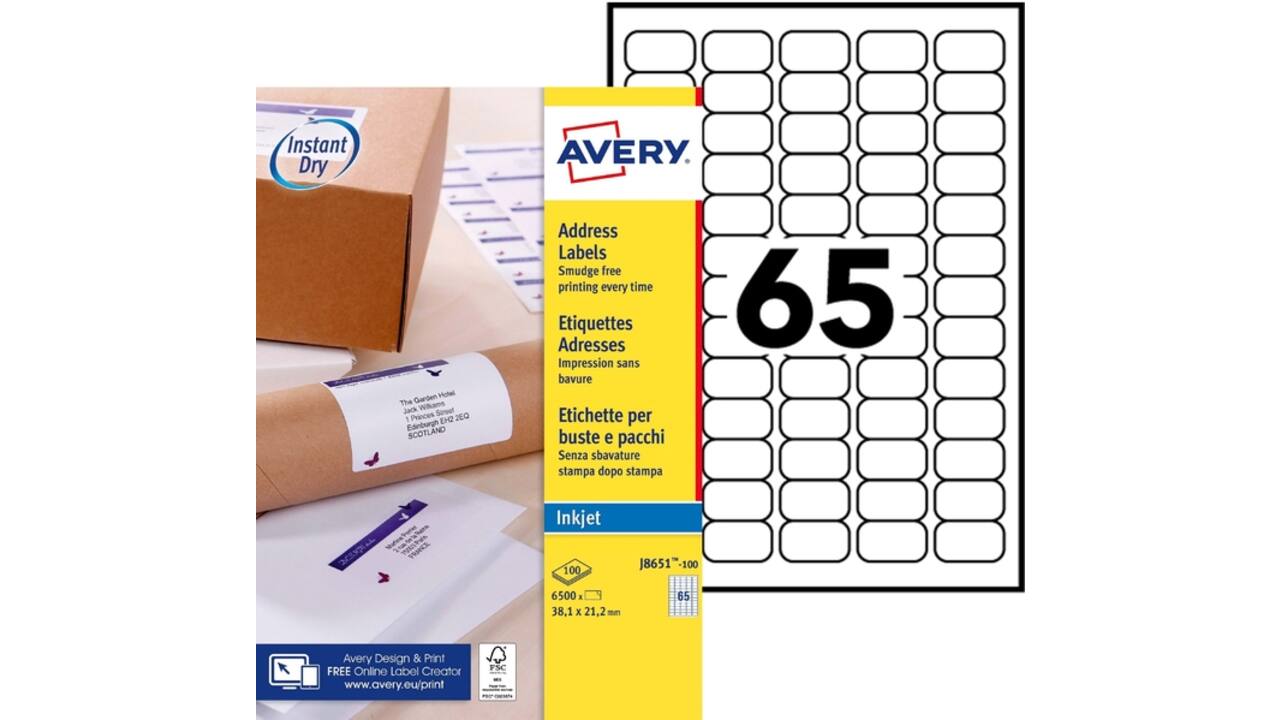 Etiket Avery J8651-100 38.1x21.2mm wit 6500stuks