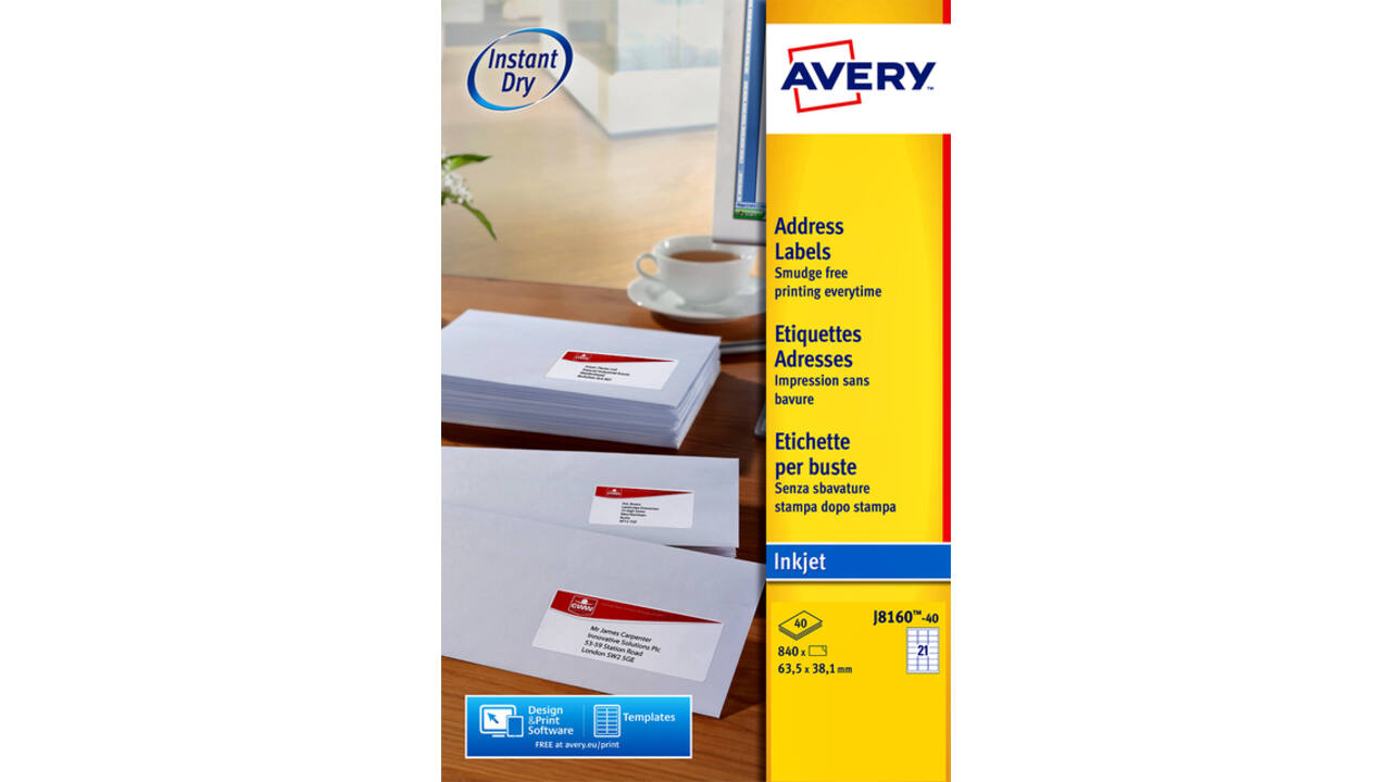Etiket Avery J8160-40 63.5x38.1mm wit 840stuks