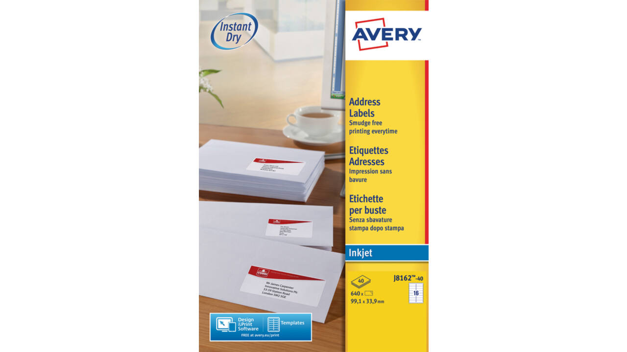 Etiket Avery J8162-40 99.1x33.9mm wit 640stuks