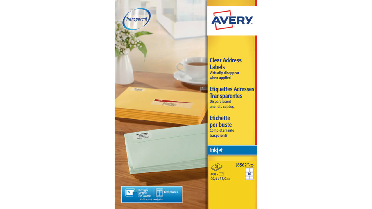 Etiket Avery J8562-25 99.1x33.9mm transparant 400stuks