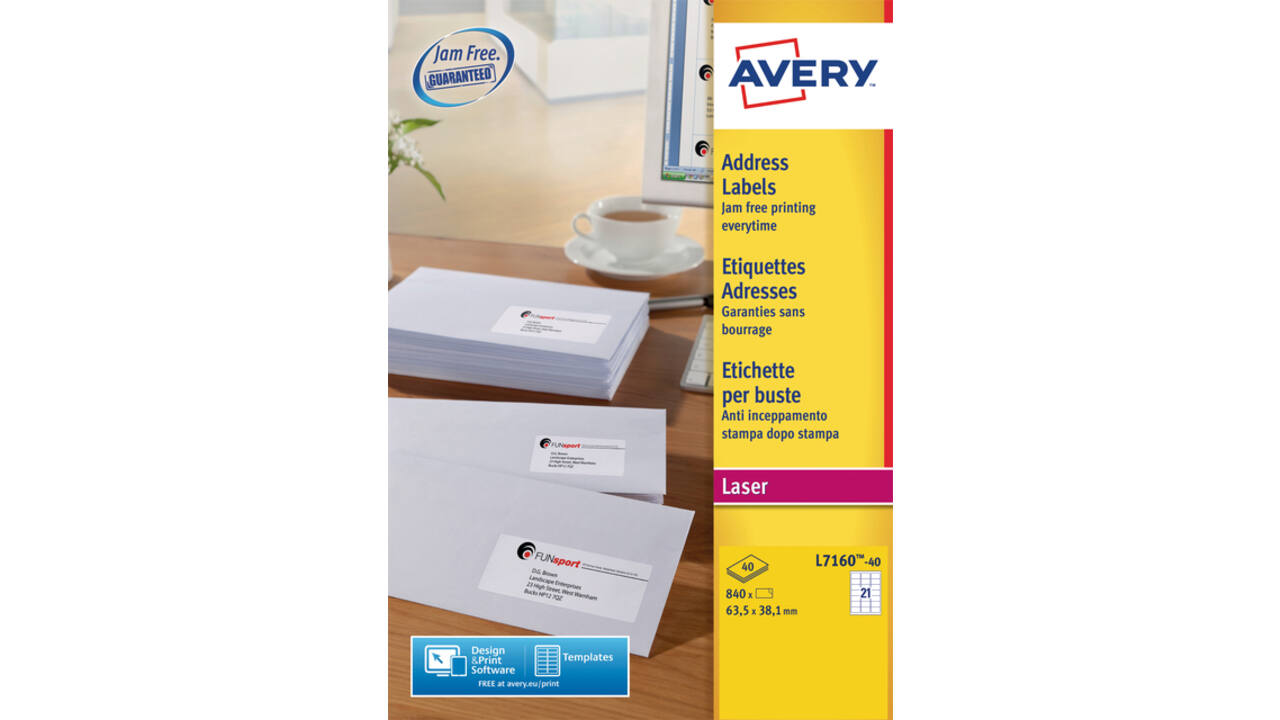 Etiket Avery L7160-40 63.5x38.1mm wit 840stuks
