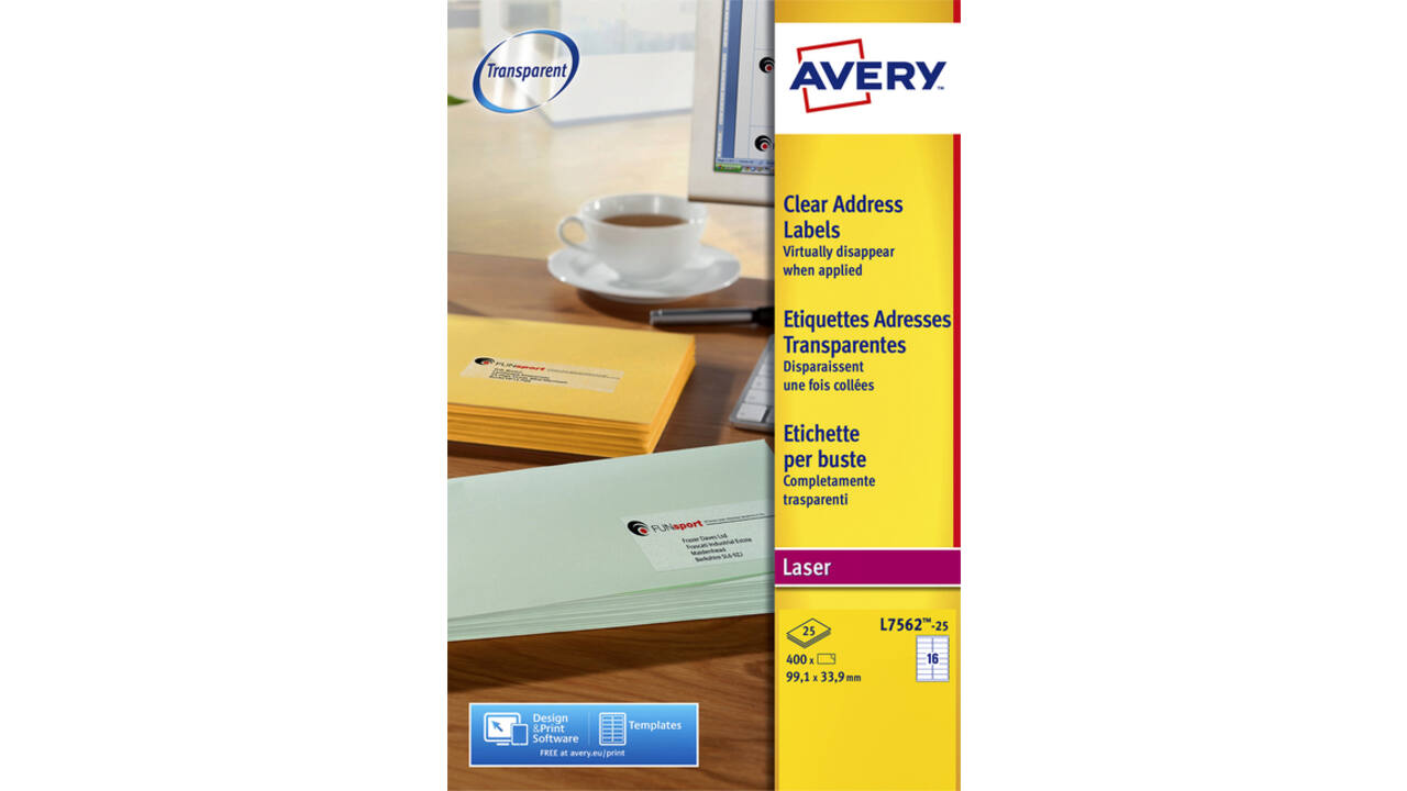 Etiket Avery L7562-25 99.1x33.9mm transparant 400stuks