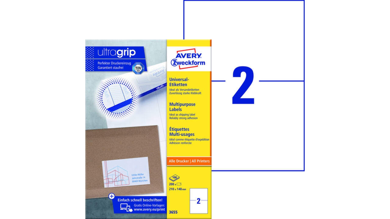 Etiket Avery Zweckform 3655 210x148mm A5 wit 200stuks