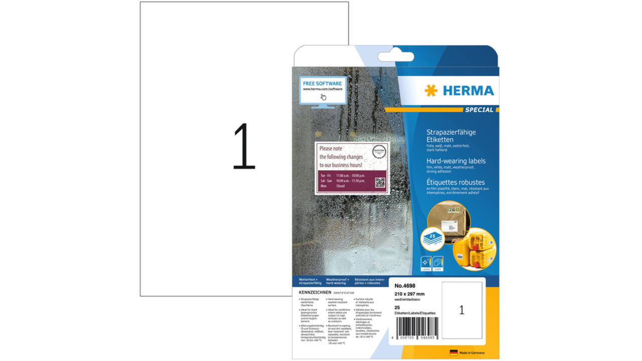 Etiket HERMA 4698 210x297mm weerbestendig wit 25stuks