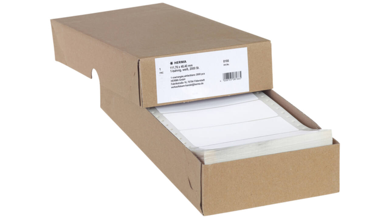Etiket HERMA 8166 111.7x48.4mm 1-baans wit 2000stuks