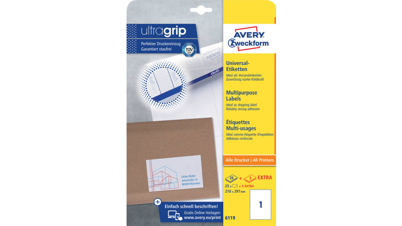 Etiket Avery Zweckform 6119 210x297mm A4 wit 25stuks