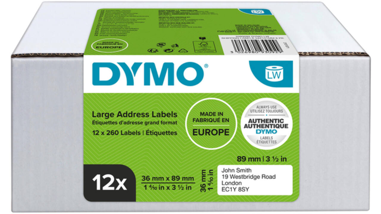 Etiket Dymo LabelWriter adressering 36x89mm 12 rollen á 260 stuks wit