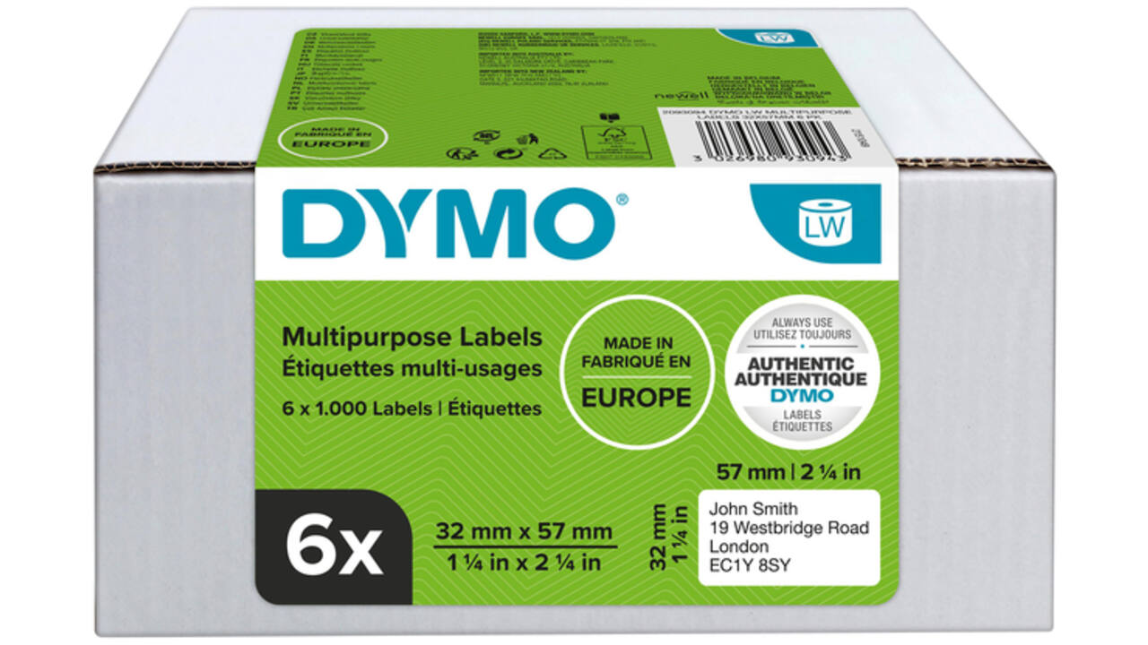 Etiket Dymo LabelWriter multifunctioneel 32x57mm 6 rollen á 1000 stuks wit