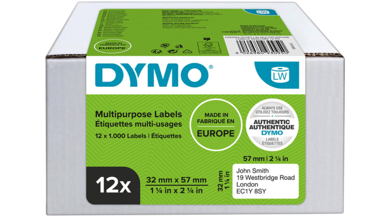Etiket Dymo LabelWriter multifunctioneel 32x57mm 12 rollen á 1000 stuks wit