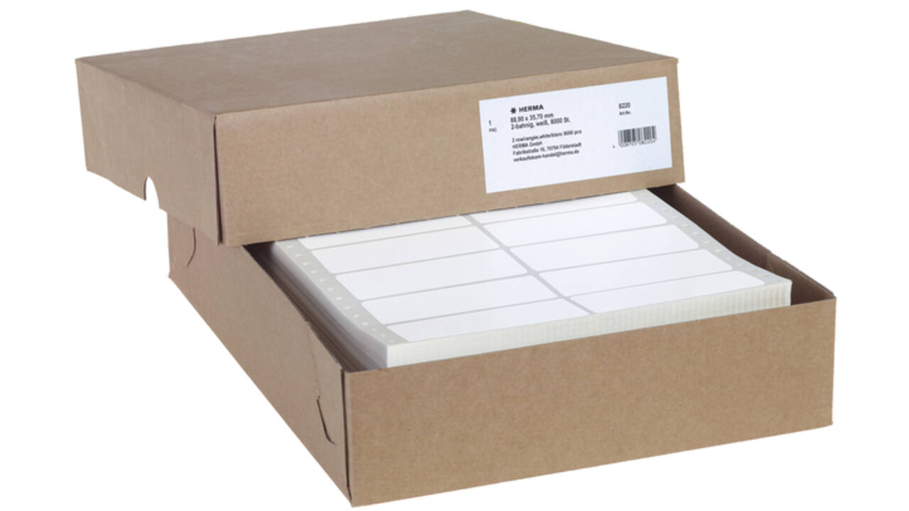 Etiket HERMA 8220 88.9x35.7mm 2-baans wit 8000stuks