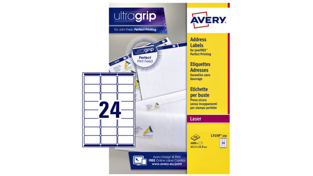 Etiket Avery L7159-250 63.5x33.9mm wit 6000stuks