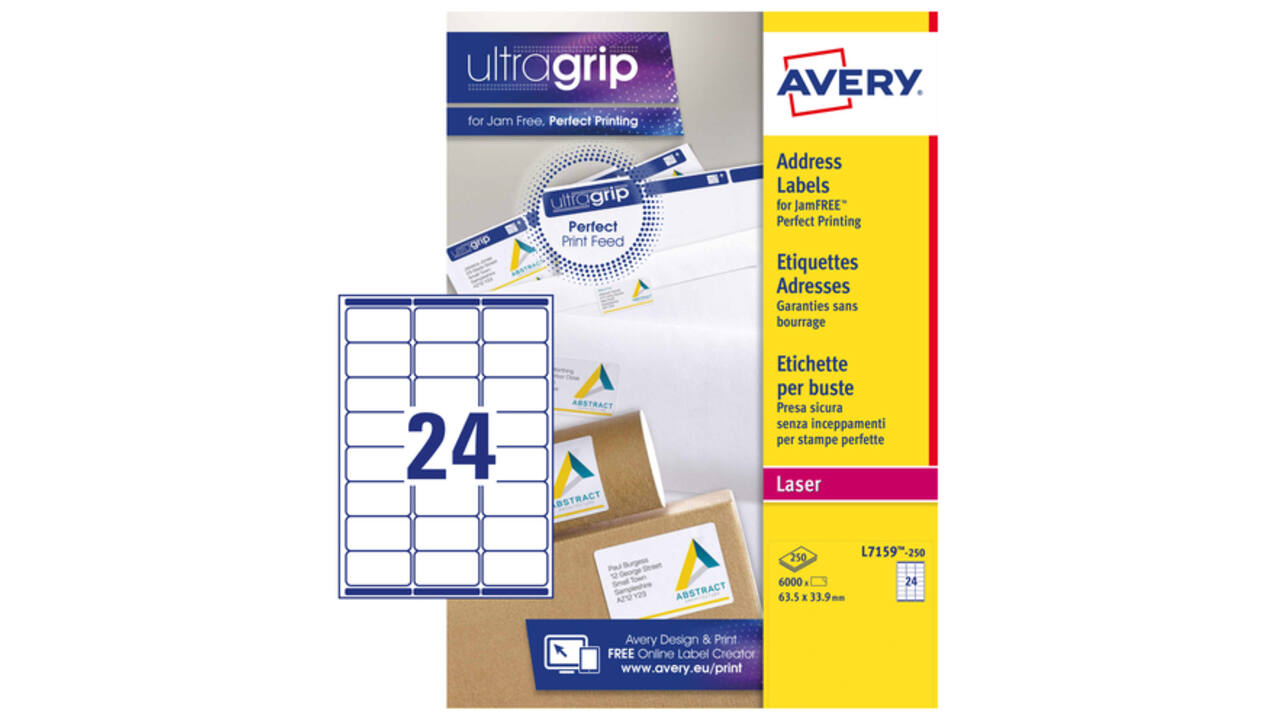 Etiket Avery L7159-250 63.5x33.9mm wit 6000stuks